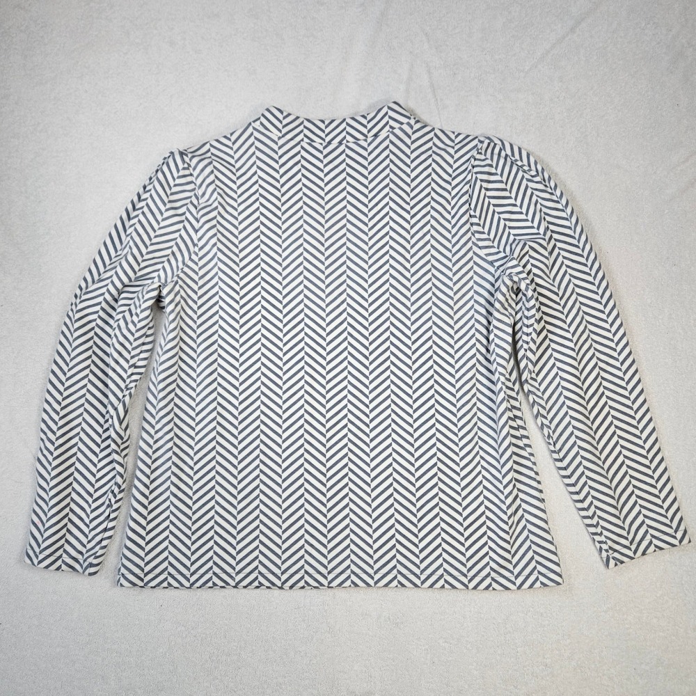 Ann Taylor Womens Blue White Chevron Mock Neck Button Shoulder Top Size Medium - Picture 7 of 7
